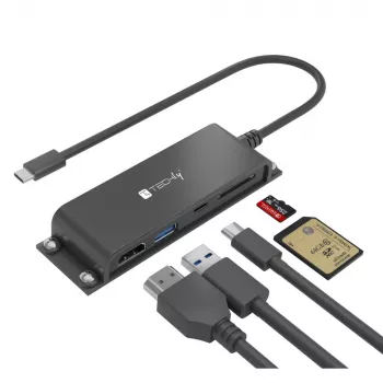 Techly IADAP-USBC-935 Laptop-Dockingstation/Port-Replikator Kabelgebunden USB 3.2 Gen 1 (3.1 Gen 1) Typ-C Schwarz