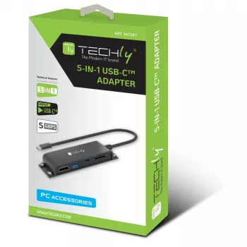 Techly IADAP-USBC-935 Laptop-Dockingstation/Port-Replikator Kabelgebunden USB 3.2 Gen 1 (3.1 Gen 1) Typ-C Schwarz