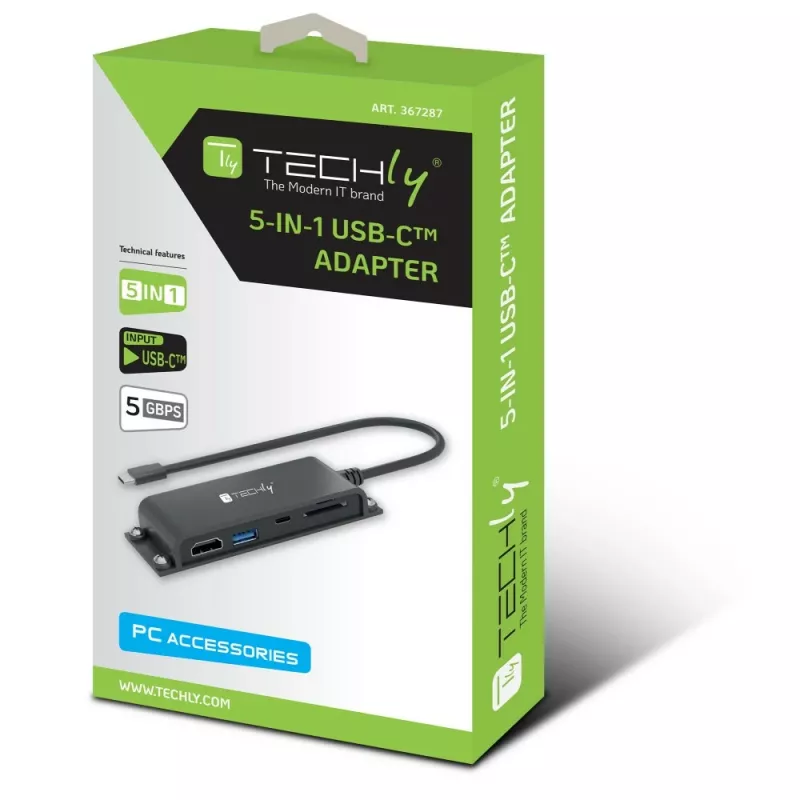 Techly IADAP-USBC-935 Laptop-Dockingstation/Port-Replikator Kabelgebunden USB 3.2 Gen 1 (3.1 Gen 1) Typ-C Schwarz