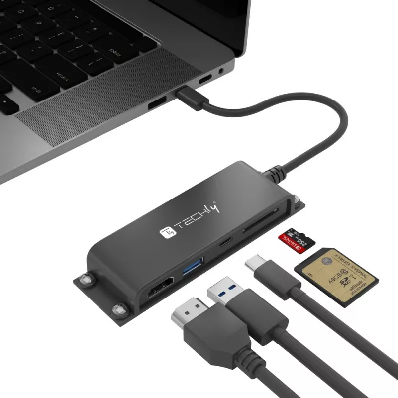 Techly IADAP-USBC-935 Laptop-Dockingstation/Port-Replikator Kabelgebunden USB 3.2 Gen 1 (3.1 Gen 1) Typ-C Schwarz