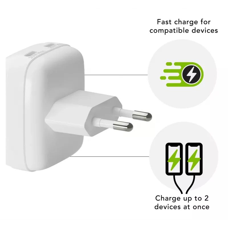Wandladegerät d bramante re-charge Pro EU flach 2×USB-C 20W Weiß (Indoor)