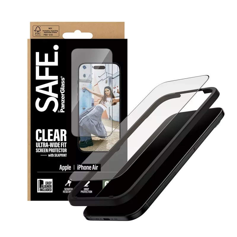 Displayschutz PanzerGlass SAFE für iPhone 17 Ultra‑Wide Fit mit schwarzem Rahmen