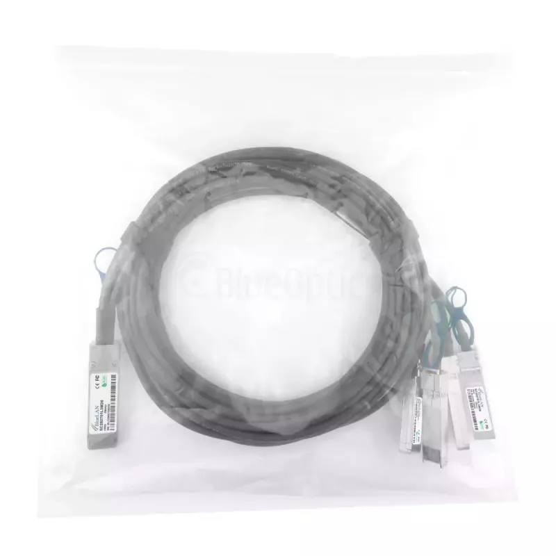 Direct-Attach-Kabel BlueOptics QSFP28 auf 4×SFP28, 10G-Lanes, 5 m, Stecker-Stecker