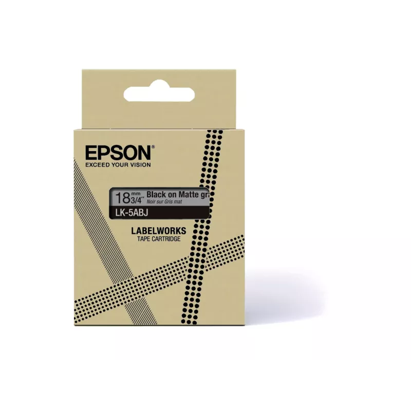 Epson Mattes Band – Grau/Schwarz 18 mm (8 m) – LK-5ABJ, Schwarz auf Grau, LK, Rhino, LabelWorks LW-C410, LabelWorks LW-C610, 1,8 cm, 8 m