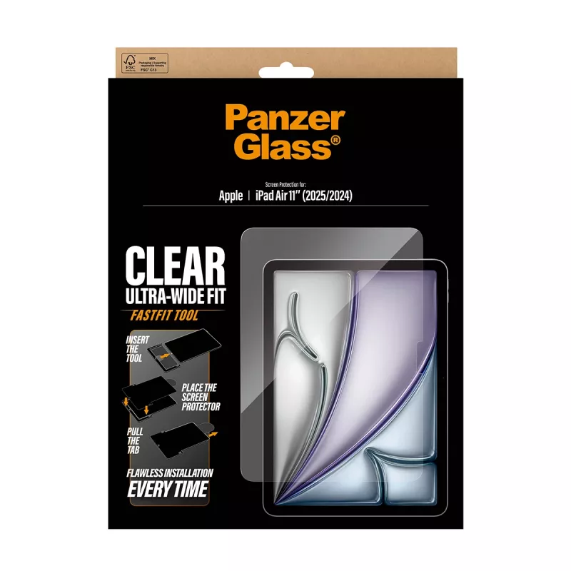 Bildschirmschutz PanzerGlass für iPad Air 11 Zoll (2024–2026) Ultra‑Wide Fit, gehärtetes Glas, FastFit-Werkzeug