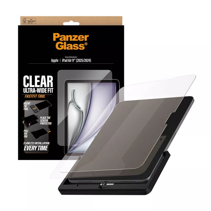 Bildschirmschutz PanzerGlass für iPad Air 11 Zoll (2024–2026) Ultra‑Wide Fit, gehärtetes Glas, FastFit-Werkzeug