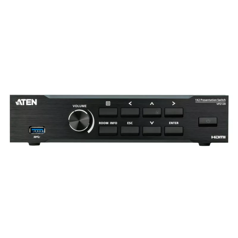 ATEN Seamless Presentation Switch mit Quad V, HDMI, USB Typ-A, Metall, Schwarz, 60 Hz, 15 m