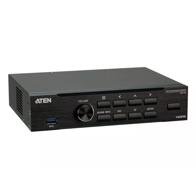 ATEN Seamless Presentation Switch mit Quad V, HDMI, USB Typ-A, Metall, Schwarz, 60 Hz, 15 m
