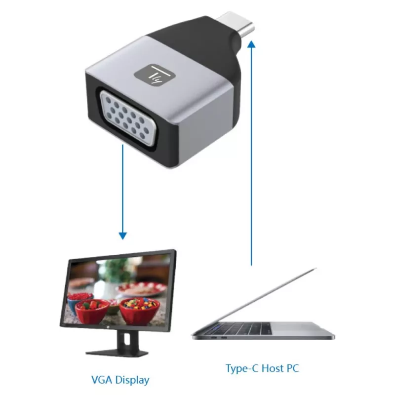 Techly IADAP USBC-VGAC USB-Grafikadapter 1920 x 1200 Pixel Schwarz, Silber