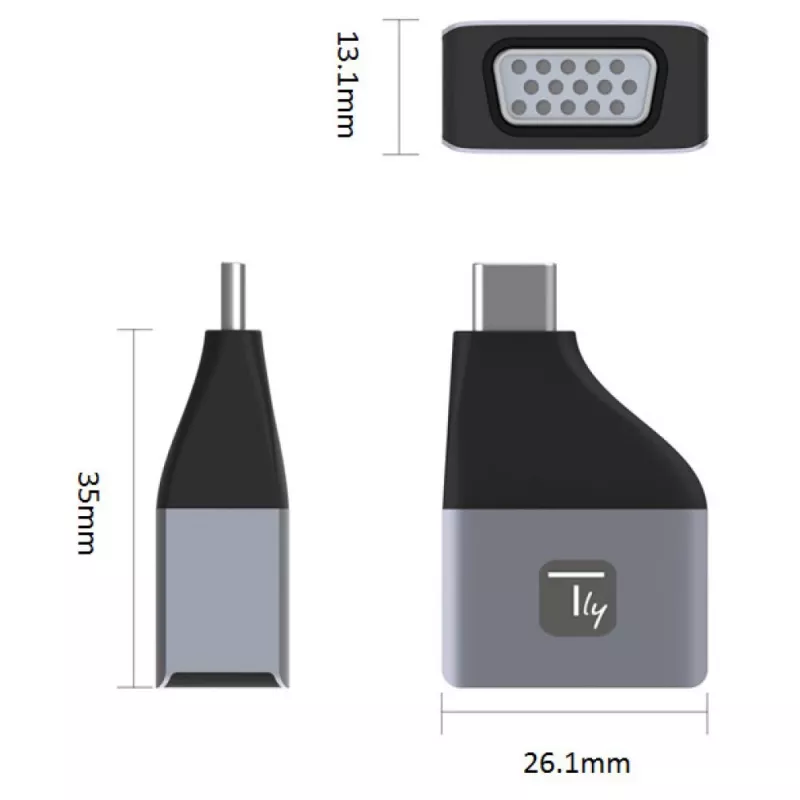 Techly IADAP USBC-VGAC USB-Grafikadapter 1920 x 1200 Pixel Schwarz, Silber