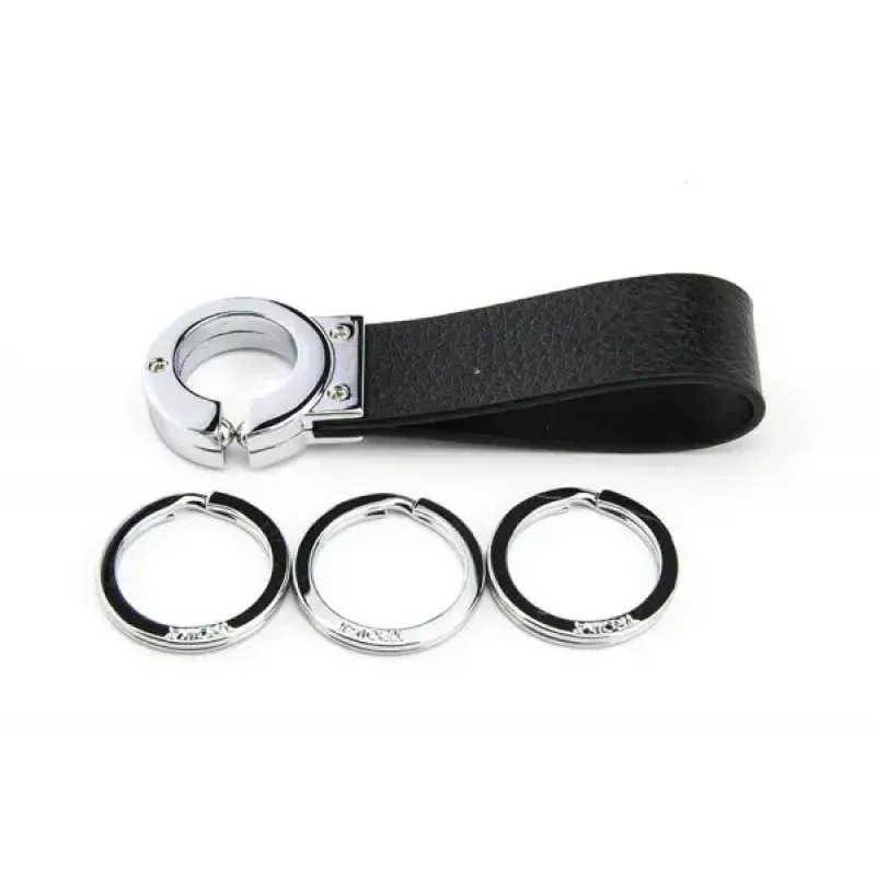 Schlüsselring TROIKA KR8-02/LE Schwarz Silber Leder 31mm
