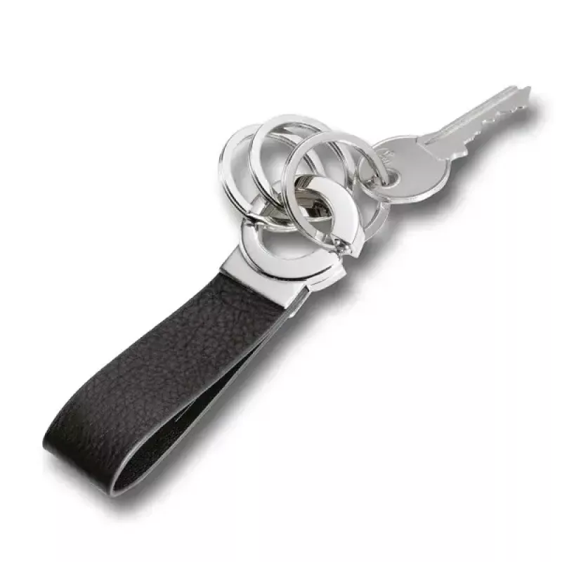 Schlüsselring TROIKA KR8-02/LE Schwarz Silber Leder 31mm