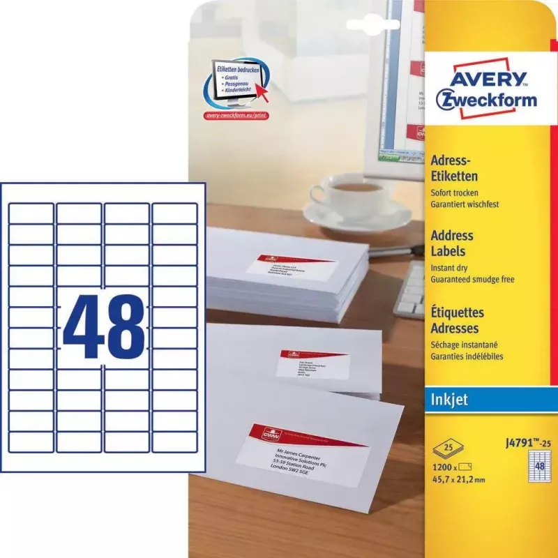 Selbstklebendes Etikett Avery J4791-25 Abgerundetes Rechteck