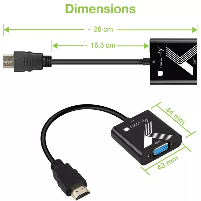 Techly Kabeladapter Konverter HDMI auf VGA mit Audio-Klinkenstecker