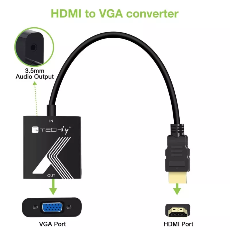 Techly Kabeladapter Konverter HDMI auf VGA mit Audio-Klinkenstecker