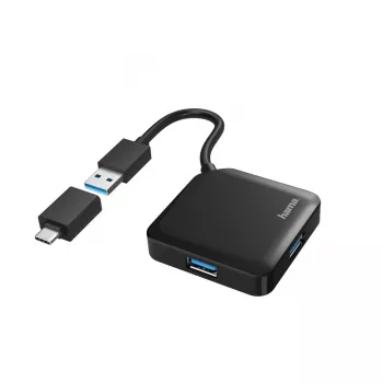 Hama USB Hub, 4 Ports, USB 3.2 Gen 1, 5 Gbit/s, inkl. USB-C Adapter