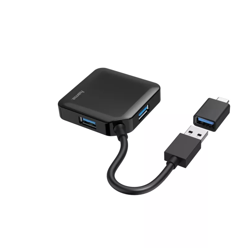 Hama USB Hub, 4 Ports, USB 3.2 Gen 1, 5 Gbit/s, inkl. USB-C Adapter