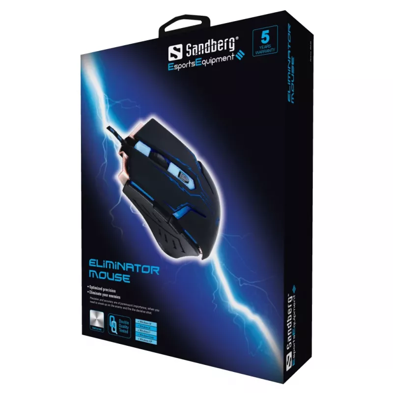Sandberg Eliminator Maus, Rechtshänder, USB Typ-A, 2400 DPI, Schwarz