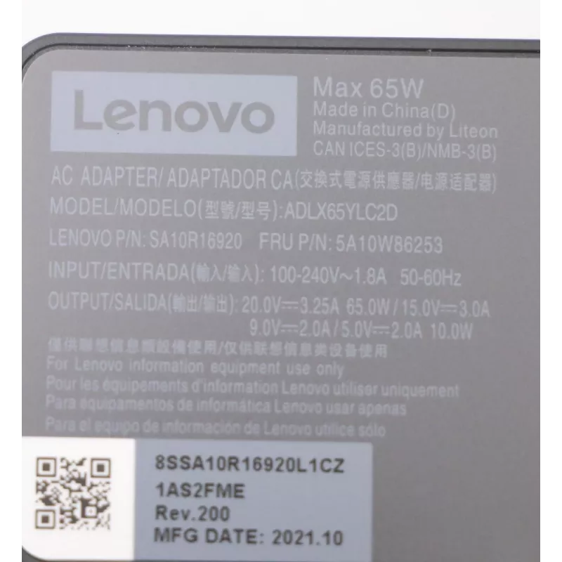 Lenovo 5A10W86253 Netzteil Innenbereich 65 W Schwarz