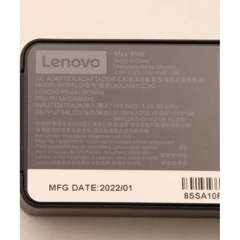 AC-Adapter Lenovo 45 W USB-C 5A10W86249 — 45-W-USB-C-Netzteil für Laptops und Geräte