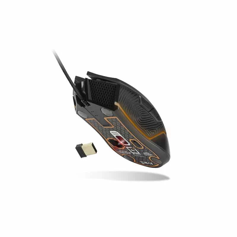 Lexip Ar18 – Kabellose Gaming-Maus mit Keramikgleitpads, Rechtshänderausführung, Optisch, RF Wireless + USB Typ-A, 4800 DPI, Schwarz