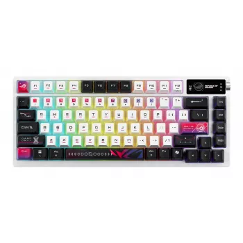 Mechanische Gaming-Tastatur ASUS ROG Azoth X — 75%-Layout, USB + RF Wireless + Bluetooth, RGB, Handgelenkauflage, Schwarz/Weiß