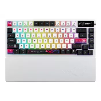 Mechanische Gaming-Tastatur ASUS ROG Azoth X — 75%-Layout, USB + RF Wireless + Bluetooth, RGB, Handgelenkauflage, Schwarz/Weiß