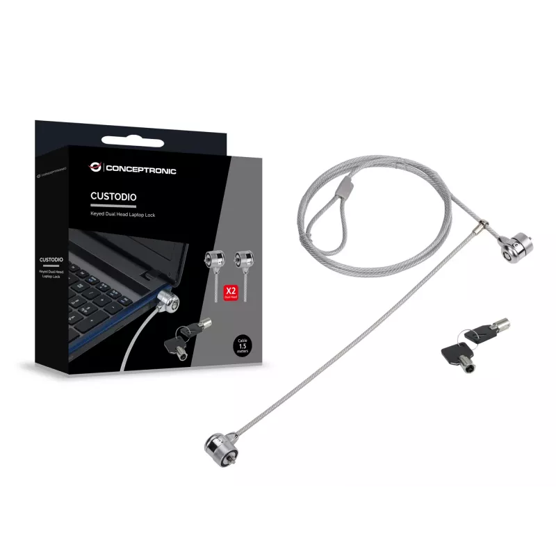 Laptop-Schloss Conceptronic CNBSLOCK15T 1,5 m Silber 2 Schlüssel