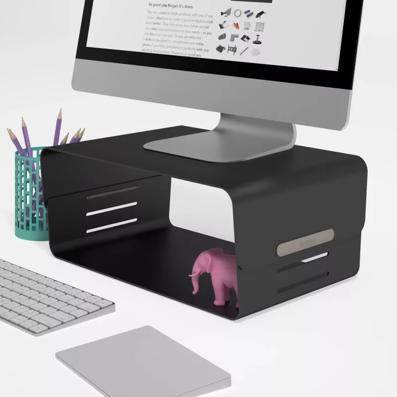 Dataflex Addit Bento® Monitorerhöhung - verstellbar 123, freistehend, 20 kg, Höhenverstellung, Schwarz