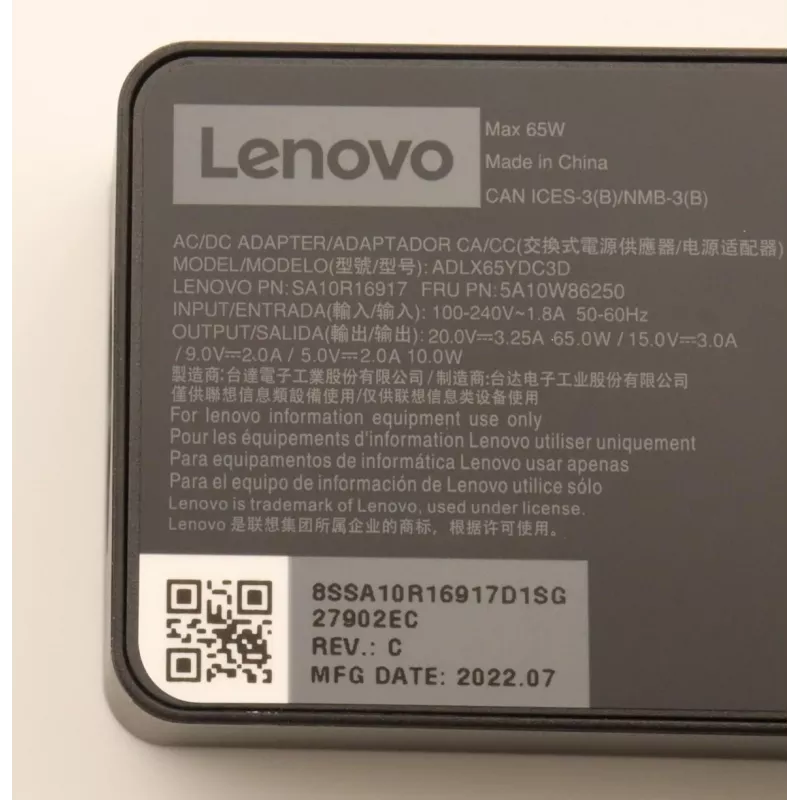 Lenovo 5A10W86250 Netzteil Innenbereich 65 W Schwarz