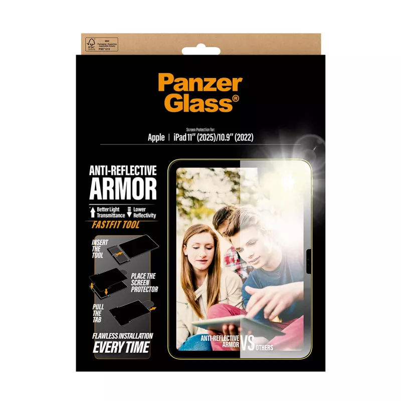 Bildschirmschutz PanzerGlass Anti-Reflective Armor für iPad 11 Zoll (2025-2026) / 10.9 Zoll (2022) Ultra-Wide Fit mit Fastfit-Werkzeug