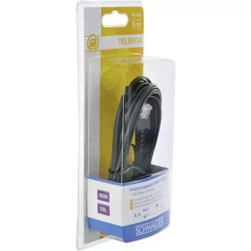 Kabel Schwaiger 6,0 m RJ-12 - TAE-F 6 m Schwarz