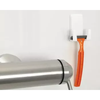 Rasiererhalter Tesa Powerstrips Waterproof Wave, selbstklebender Badezimmerhalter, wasserdichtes Design, weiß