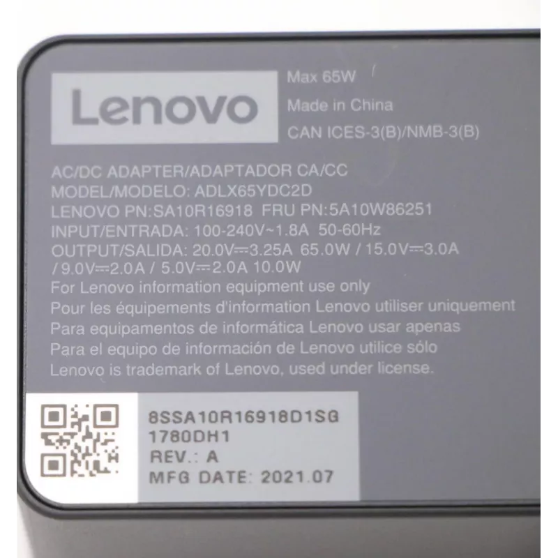 Lenovo 5A10W86251 Netzteil Innenbereich 65 W Schwarz
