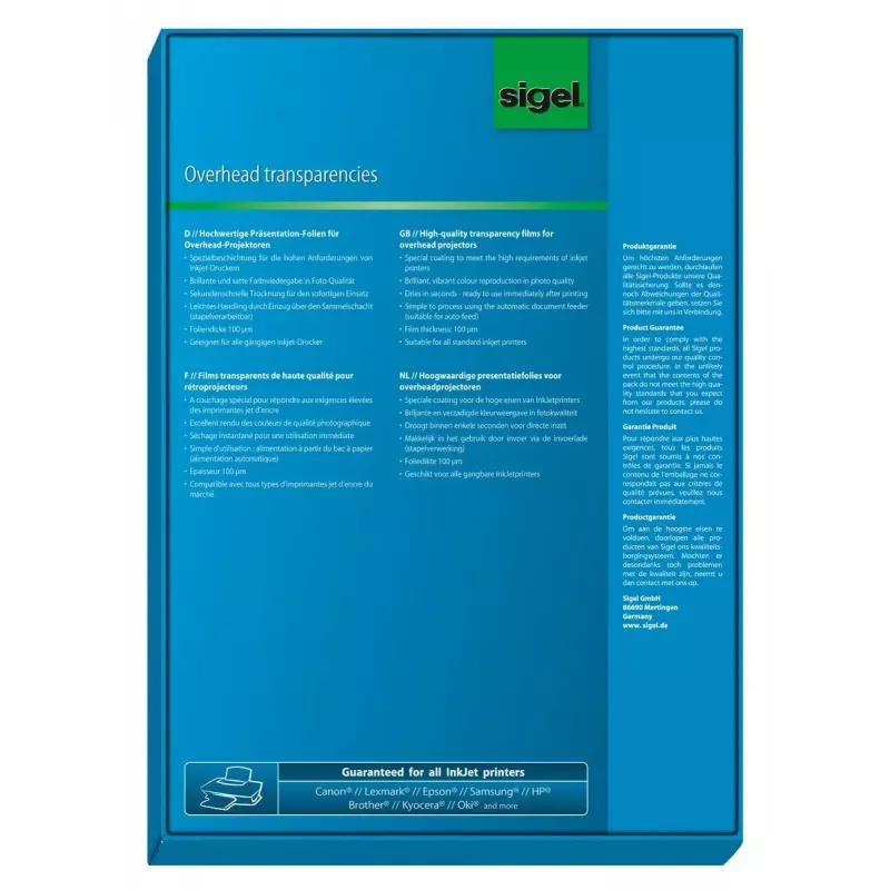 Druckfolie Inkjet Sigel IF210 A4 50 Blatt Transparent