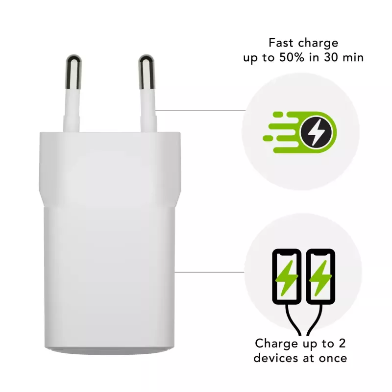 USB-C 30W + USB-A 18W Ladegerät für den Innenbereich von d bramante – Modell CH18EUWH7082, Weiß, AC 110–240V