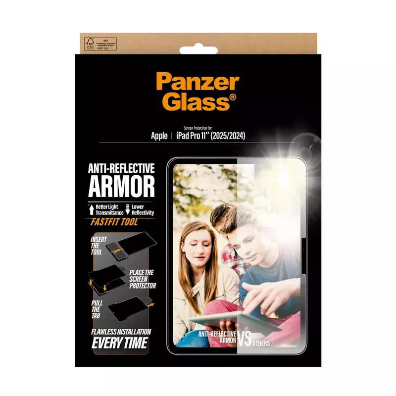 PanzerGlass ® Anti-Reflective Armor Screen Protector iPad Pro 11 Zoll (2024-2025) | Ultra-Wide Fit mit FastFit-Werkzeug