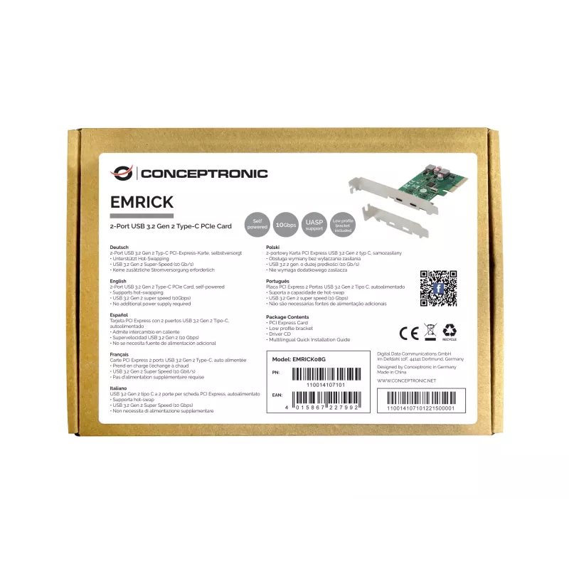 Conceptronic EMRICK 2-Port USB 3.2 Gen 2 Typ-C PCIe-Karte, eigenbetrieben