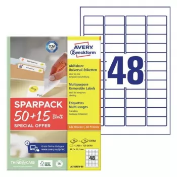 Selbstklebendes Druckeretikett AVERY L4736REV-65 Weiß 4,57x2,12 cm