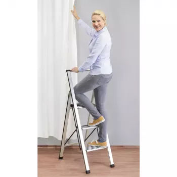 Haushaltsleiter Wenko 601011100 Aluminium-Design klappbare Stufenstehleiter 2-stufig