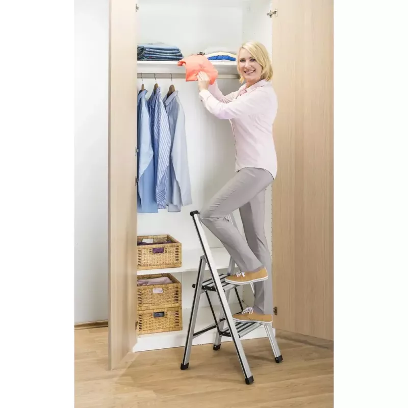 Haushaltsleiter Wenko 601011100 Aluminium-Design klappbare Stufenstehleiter 2-stufig
