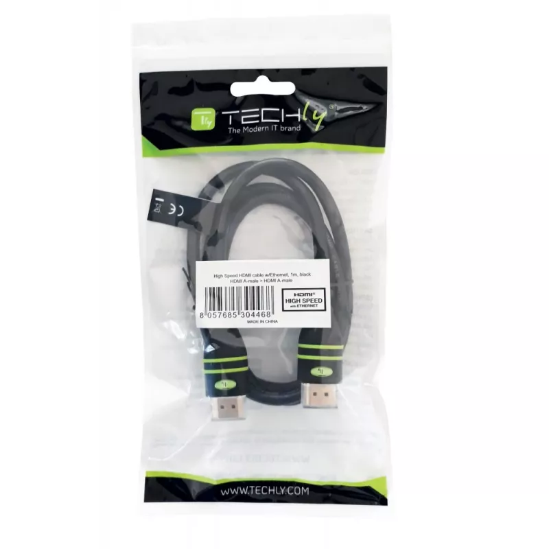 Techly 0,5 m High-Speed-HDMI-Kabel mit Ethernet A/A M/M Schwarz ICOC HDMI-4-005