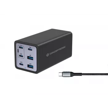 Conceptronic 6-Port 200W GaN USB PD Ladegerät mit USB-C Ladekabel, USB-C x 4, USB-A x 2, QC 3.0, PD 3.1, PPS