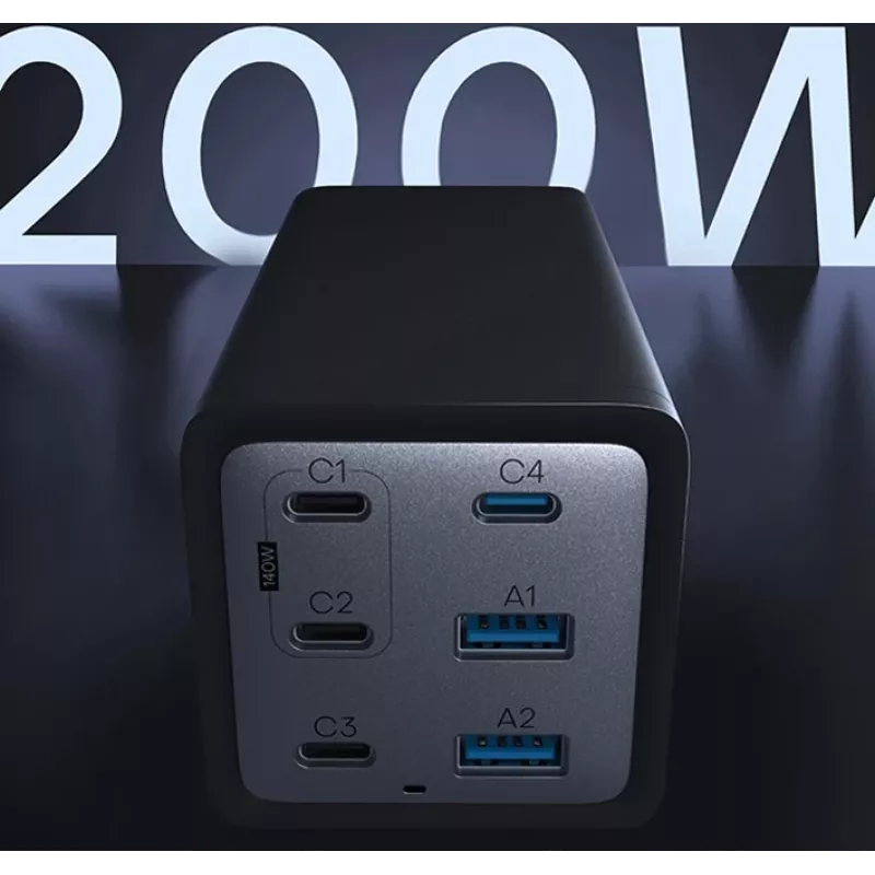 Conceptronic 6-Port 200W GaN USB PD Ladegerät mit USB-C Ladekabel, USB-C x 4, USB-A x 2, QC 3.0, PD 3.1, PPS