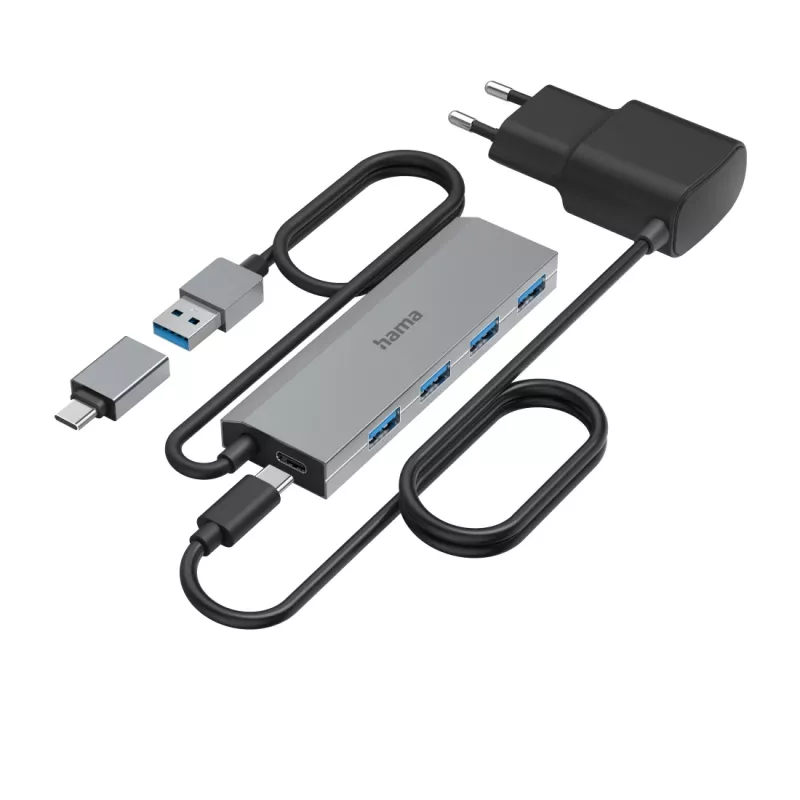 Hama 00200138 Schnittstellen-Hub USB 3.2 Gen 1 (3.1 Gen 1) Typ-A + Typ-C 5000 Mbit/s Anthrazit, Grau