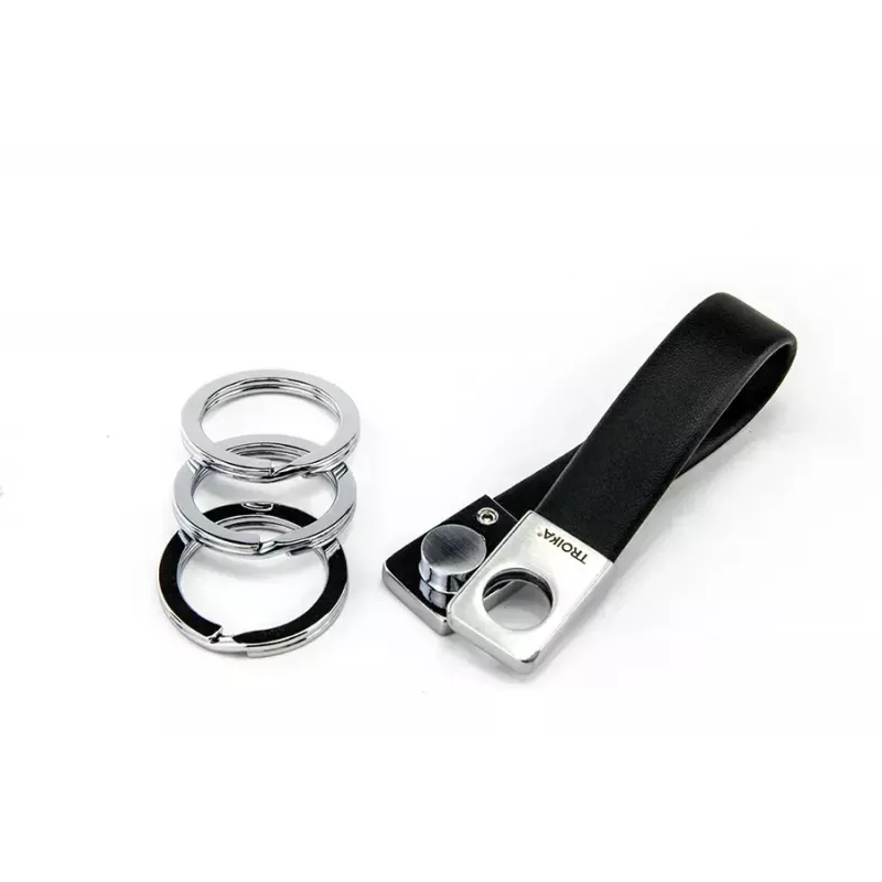 Schlüsselanhänger TROIKA TWISTER Schwarz Silber Leder Metall 16mm 9mm