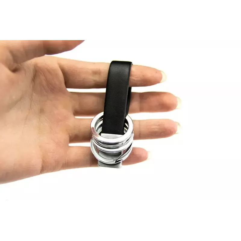 Schlüsselanhänger TROIKA TWISTER Schwarz Silber Leder Metall 16mm 9mm