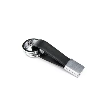 Schlüsselanhänger TROIKA TWISTER Schwarz Silber Leder Metall 16mm 9mm