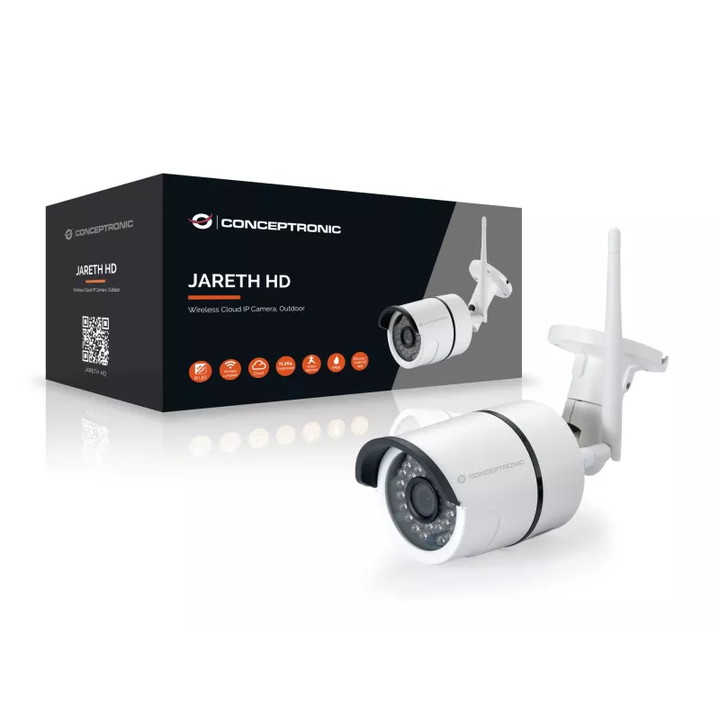 Conceptronic JARETH HD Wireless Cloud IP-Kamera, Außenbereich, IP-Überwachungskamera, Außenbereich, Kabelgebunden & Kabellos, Extern, Decke/Wand, Weiß