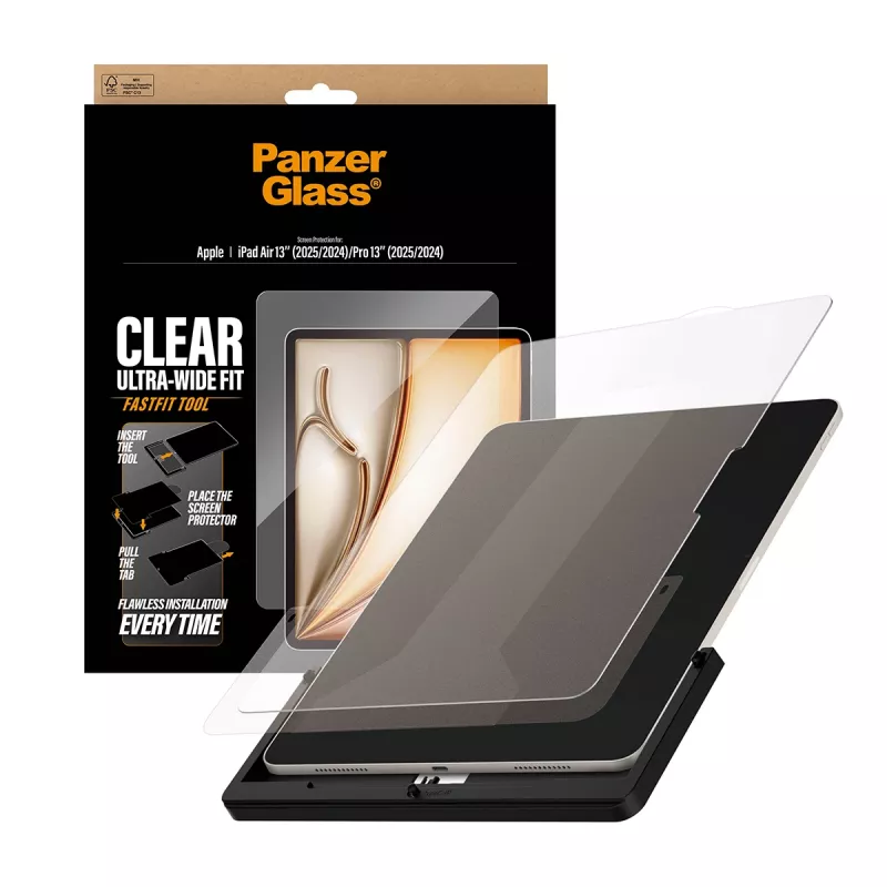 PanzerGlass® Displayschutzfolie iPad Air 13 Zoll (2024-2026) | Pro 13 Zoll (2024-2025) | Ultra-Wide Fit mit Fastfit-Werkzeug